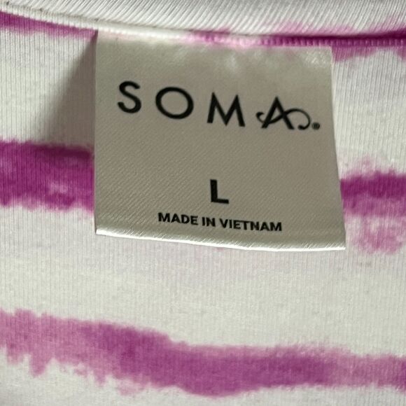 Soma Cool Nights Pajama Set Stretch Large Button Up Collar Shorts Tie Dye Comfy - Picture 5 of 11